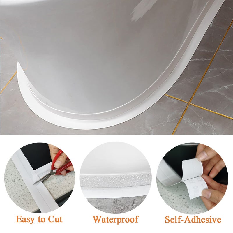 Linlyda White Caulk Tape for Bath & Kitchen, 1.5''x10.5FT PVC Self Adhesive Caulk Strip Waterproof Caulking Sealing Strip Tape for Toilet Base, Bathroom Shower Sink Edge Protector - Image 2